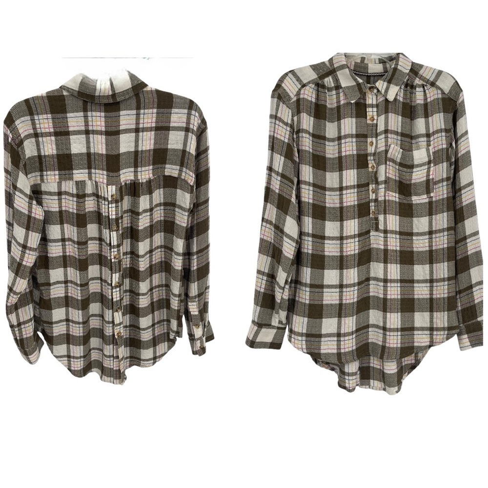Anthropologie Size S Women's Brown Plaid Isadora Button Back Flannel Shirt